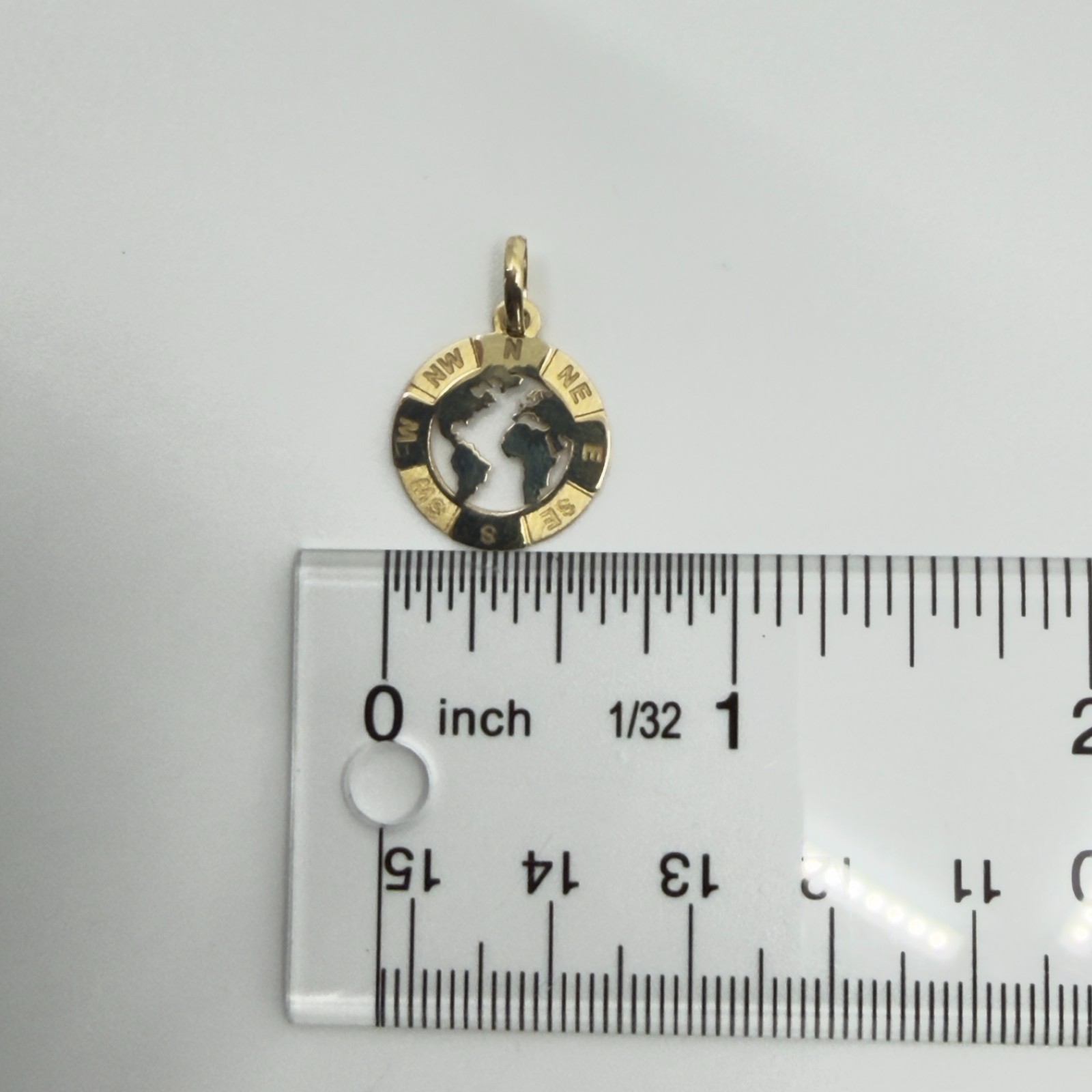14K Solid Yellow Gold World Map Globe Compass Pendant Travel Charm Unisex