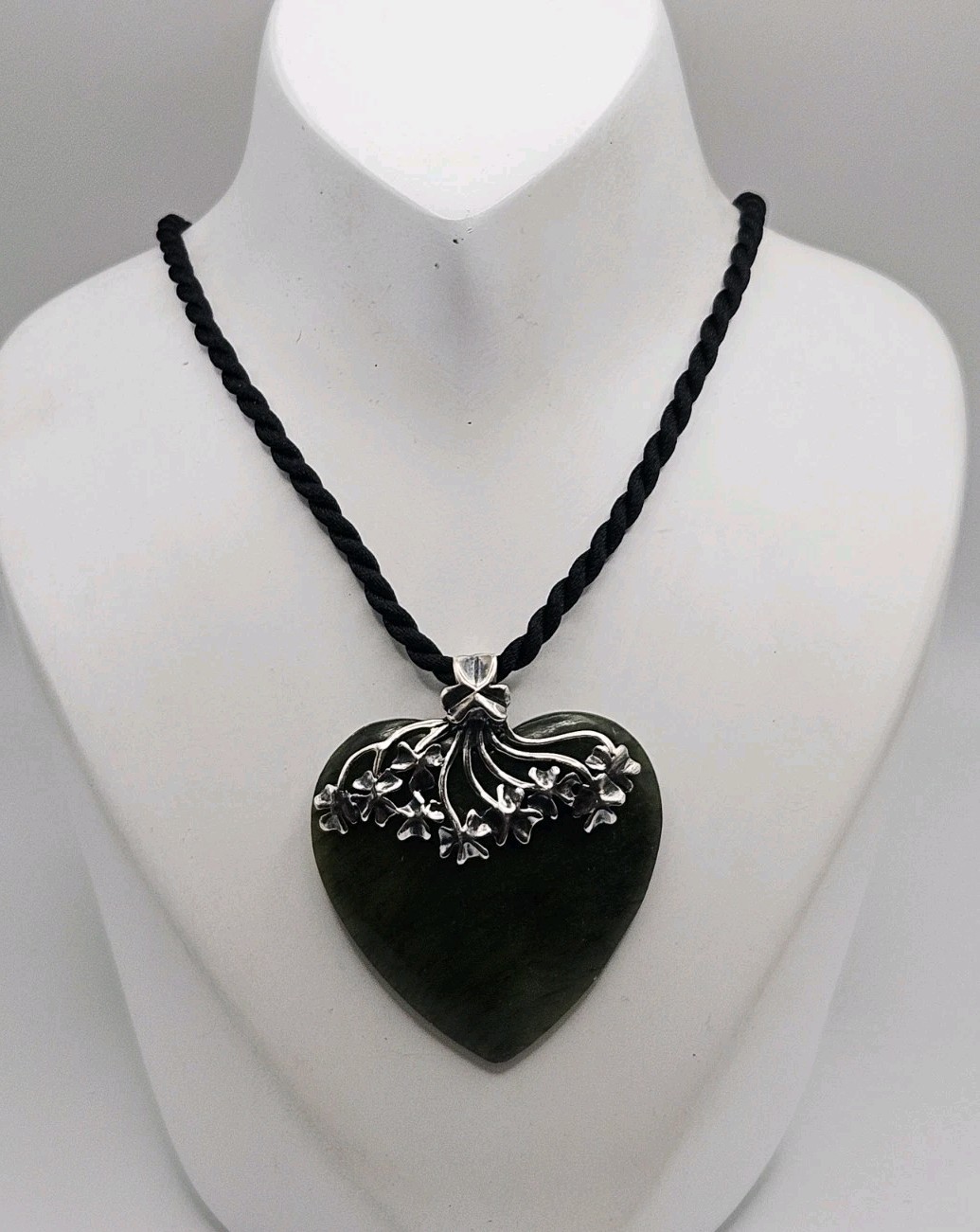 Sterling Silver Irish Connemara Marble Heart & Clover Bail Pendant Necklace 18″