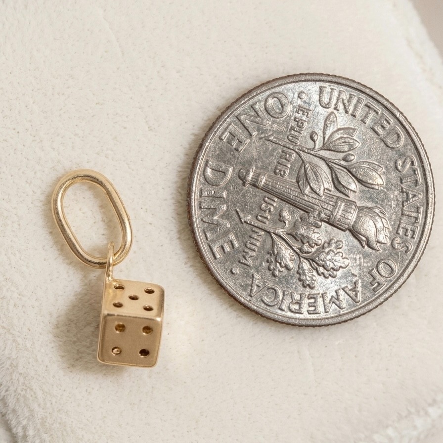 14k Yellow Gold Miniature Dice Charm Pendant Tiny 3D 4mm Lucky Die Italy 585