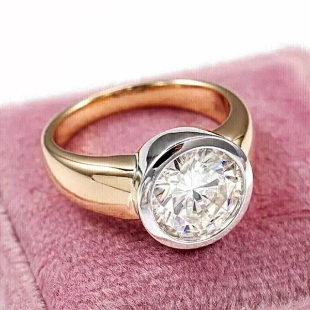 2Ct Round Lab Created Diamond Women’s Bezel Engagement Ring 14k Gold Plated