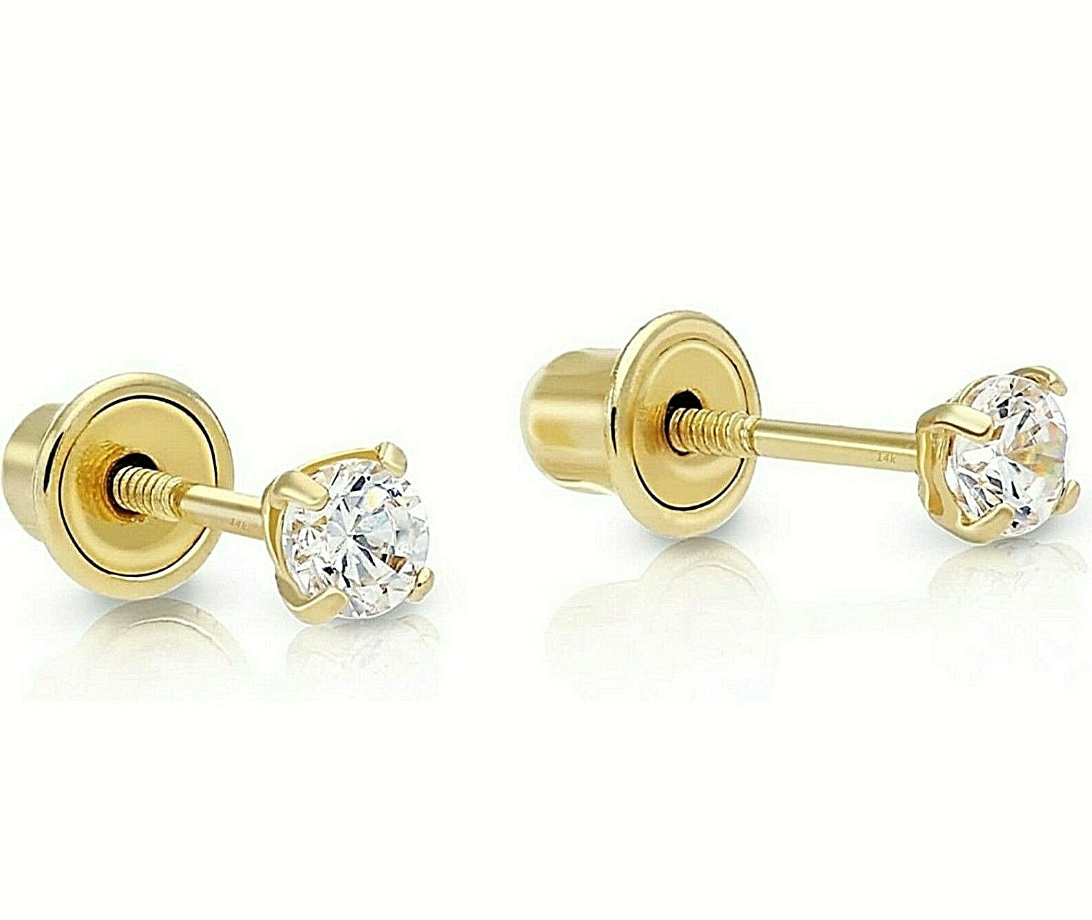 Genuine Round 2mm Diamond Stud Screw Back Earrings set in 10k Yellow gold