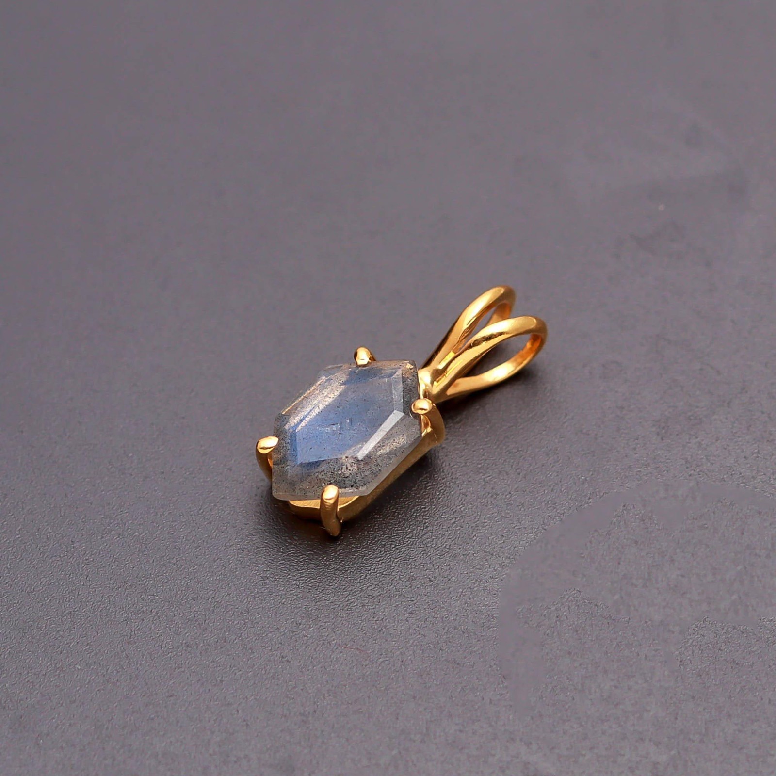 Natural Labradorite Hexagon Chain Pendant Gold Fill 925 Sterling Silver Jewelry