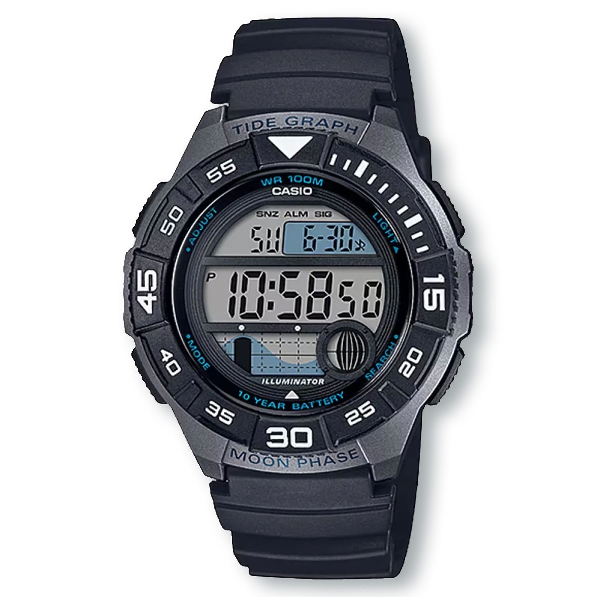 CASIO WS1100H-1A Marine Sport Black Watch, Tide Graph/Moon Data