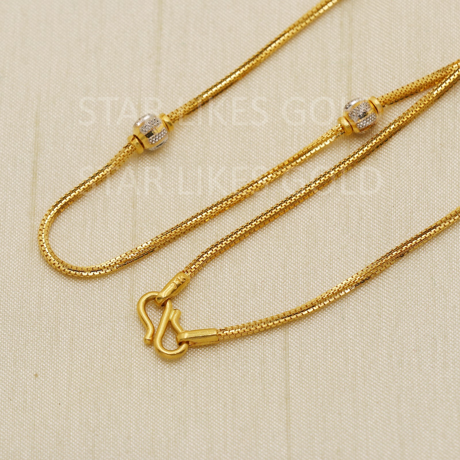22K Yellow Gold Two Tone Station Chain 23″ 14.07g 5mm Foxtail Franco Necklace 91