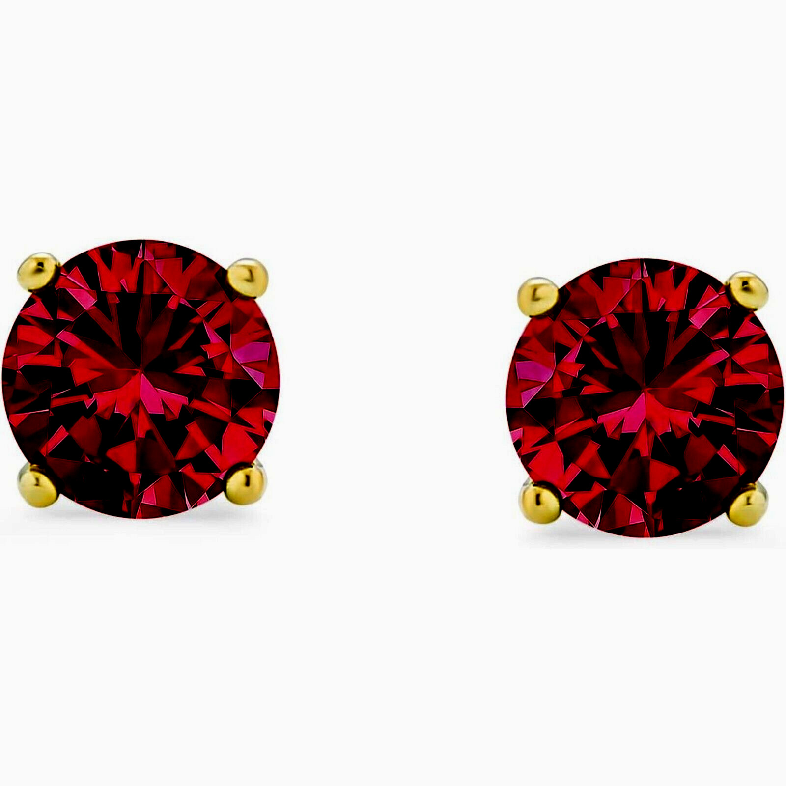 6mm Red Ruby Round Stud Earrings – Yellow Gold plated Sterling Silver