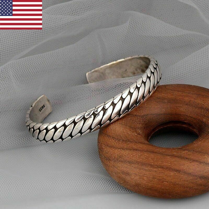 Retro Elegant 925 Silver Cuff Bangle Vintage Minimalist Women Bracelet New USA