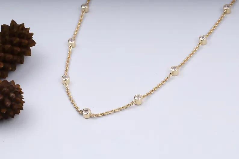 2.00 TCW Round Real Lab created Bezel Filled Necklace In 14k Yellow Gold Plated
