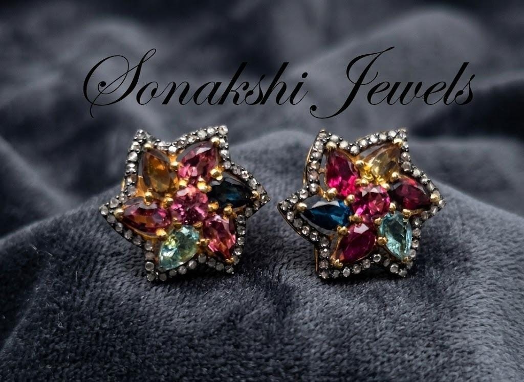 Pear Tourmaline Gemstone & Diamond Earring 925 Sterling Silver Earring
