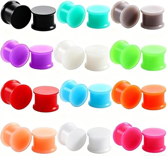 6Pair Solid Silicone Ear Gauges Glow in The Dark Plugs Body Piercing Kit 2g-3/4″