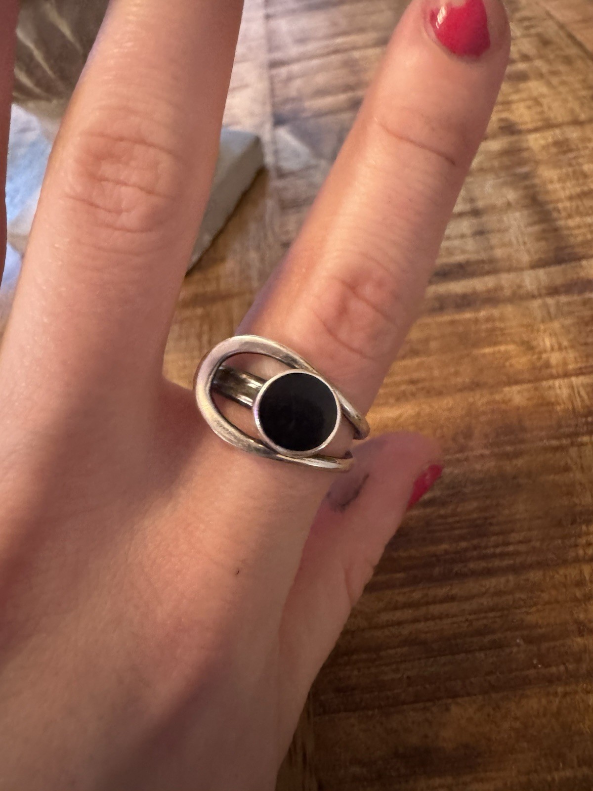 Silver handmade Wrap unique Ring Size 8 Round Black Onyx Bezel Set