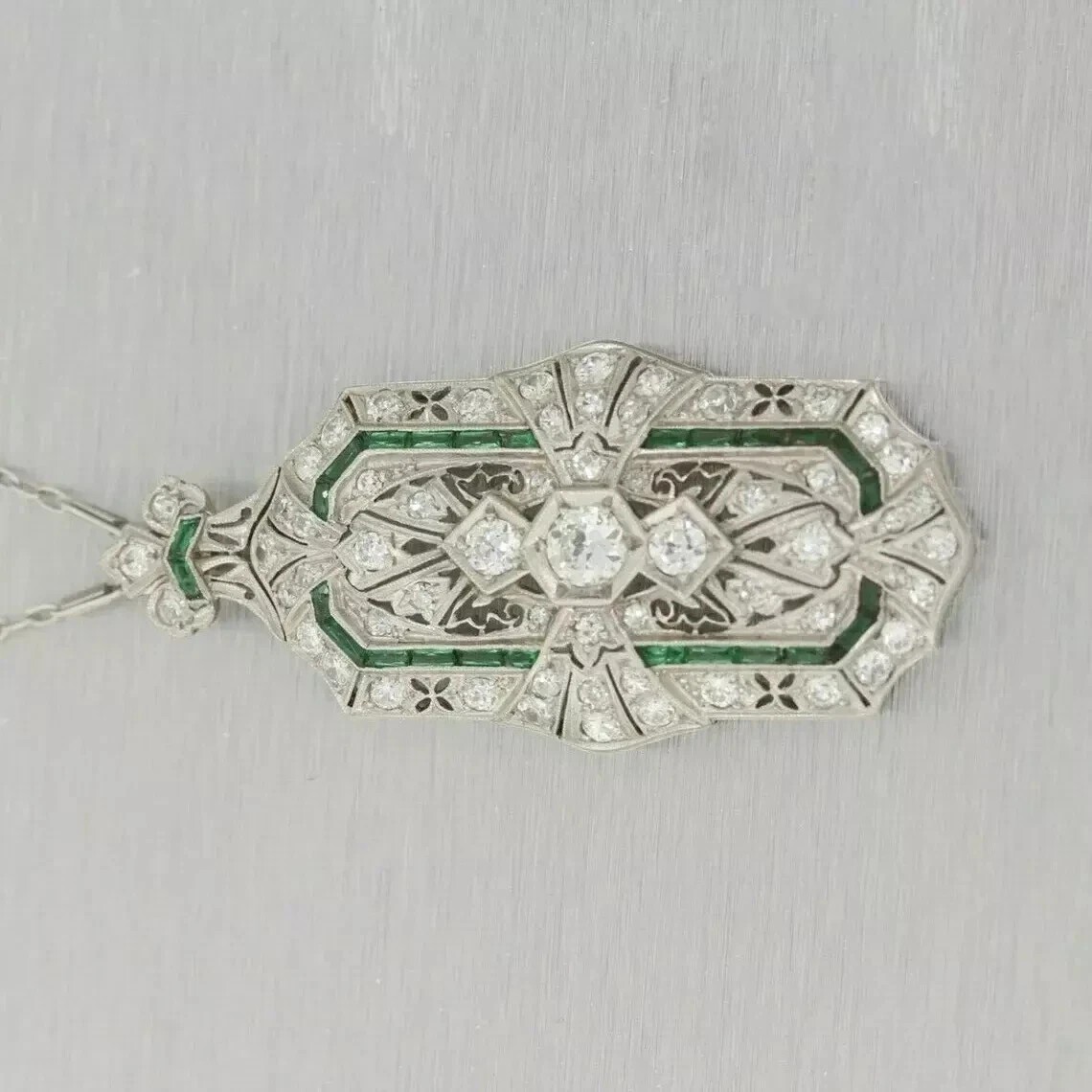 3.9Ct Art Deco Style Lab Created Diamond & Emerald Engagement 925 Silver Pendant