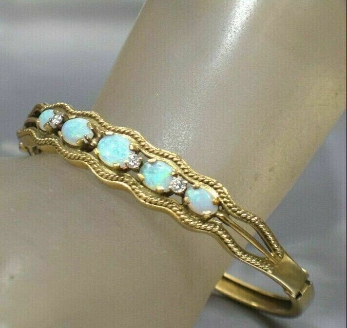 4Ct Oval Lab Created Fire Opal Diamond Bangle Bracelet 14K Yellow Gold Finish