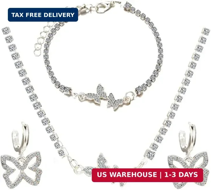 3 Pieces Silver Butterfly Necklace Bracelet Dangle Earrings Set,Butterfly Pendan