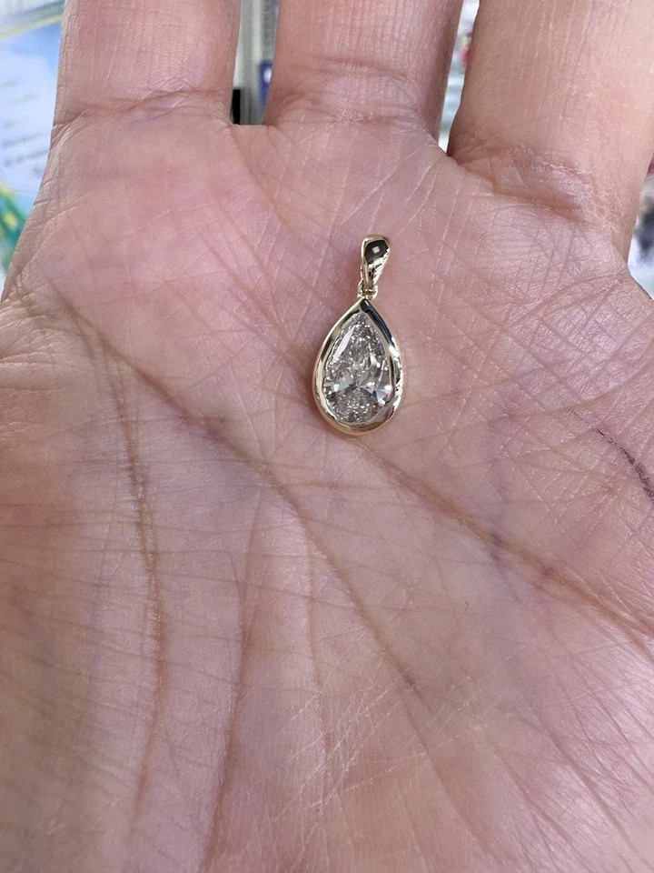 2Ct Pear-Cut Moissanite Bezel Women’s Pendant Necklace 14k White Gold Plated