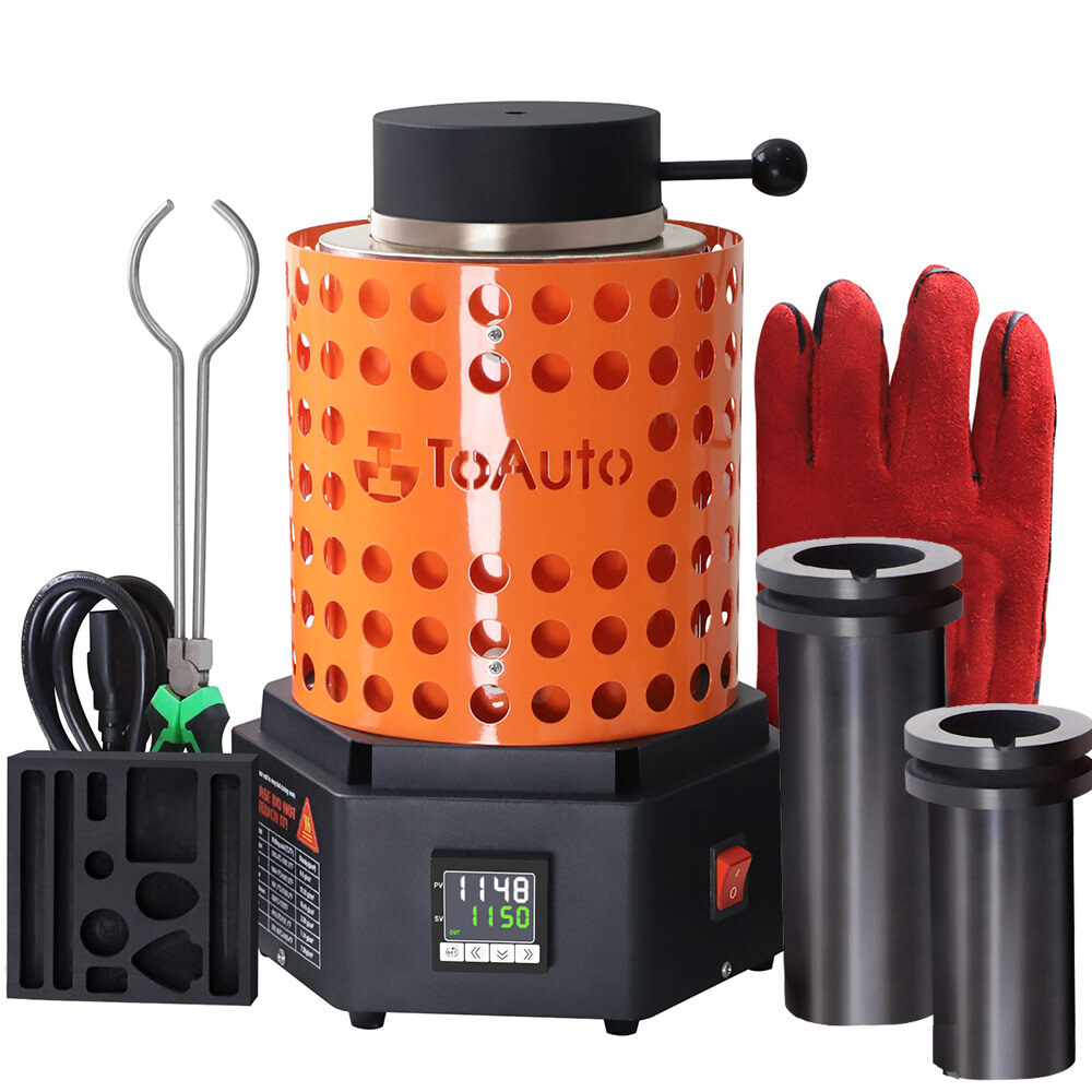 TOAUTO 1KG+3KG 1800W Electric Gold Melting Furnace Crucible Graphite Mold 2102°F