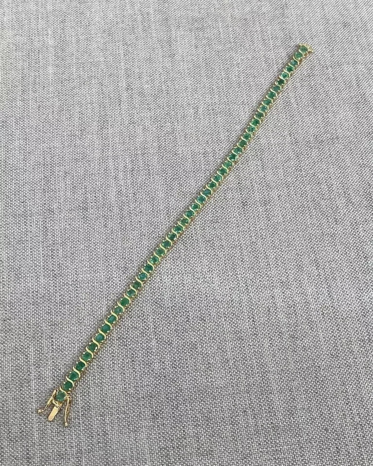 7 Ct Round Cut Lab Created Green Emerald 14K Yellow Gold Plated Tennis Bracelet