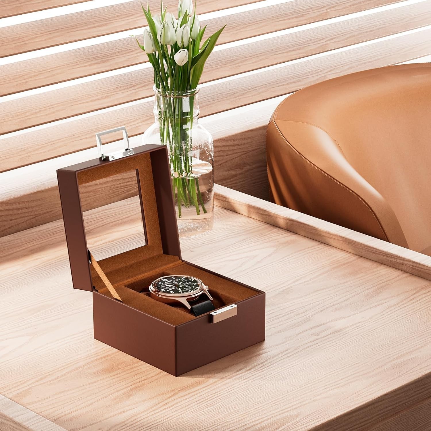 Watch Display Case with Velvet Lining – Perfect Anniversary or Birthday Gift