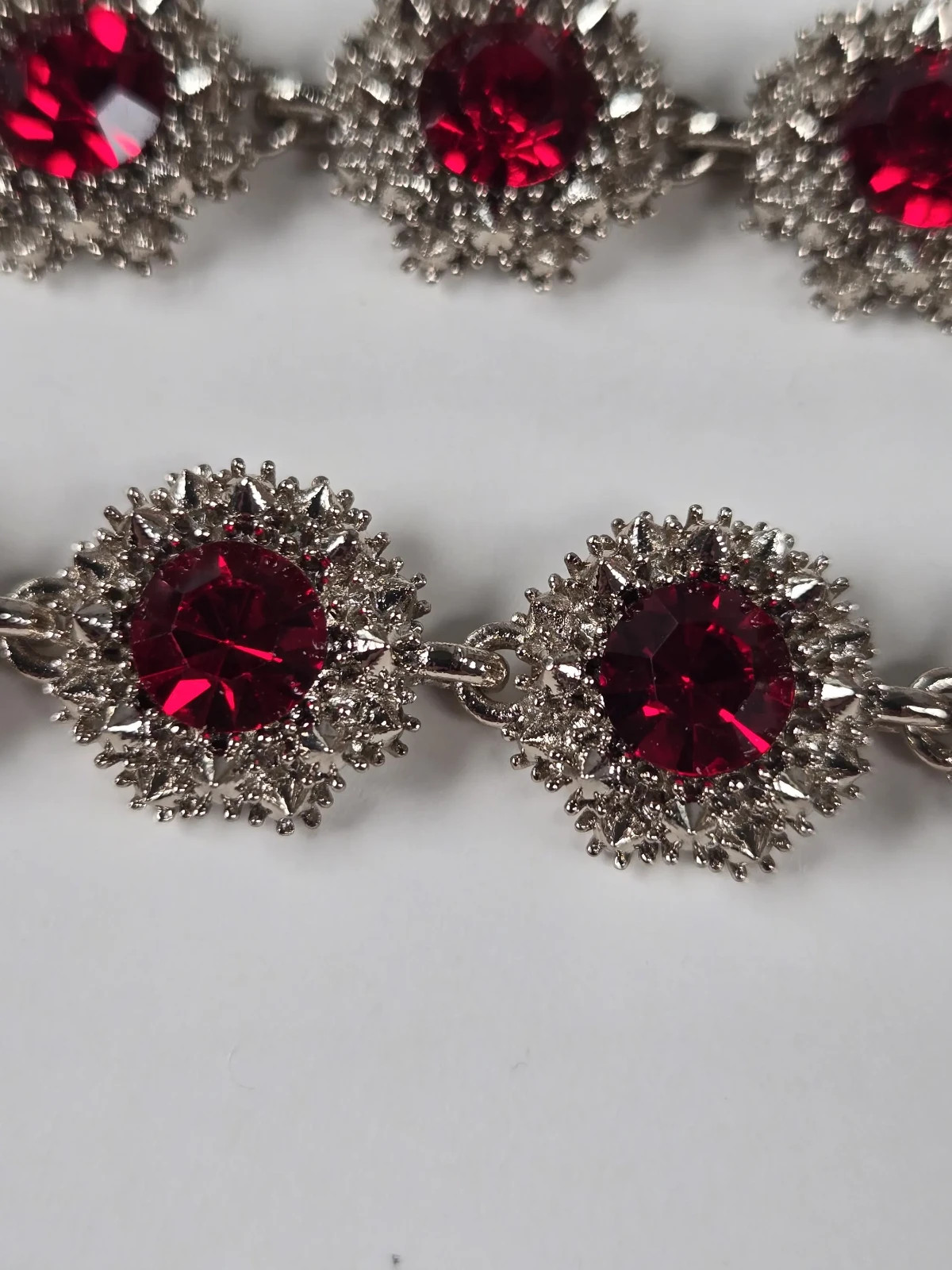 Simulated Red Statement Choker, Rhinestone Silver Tone Necklace