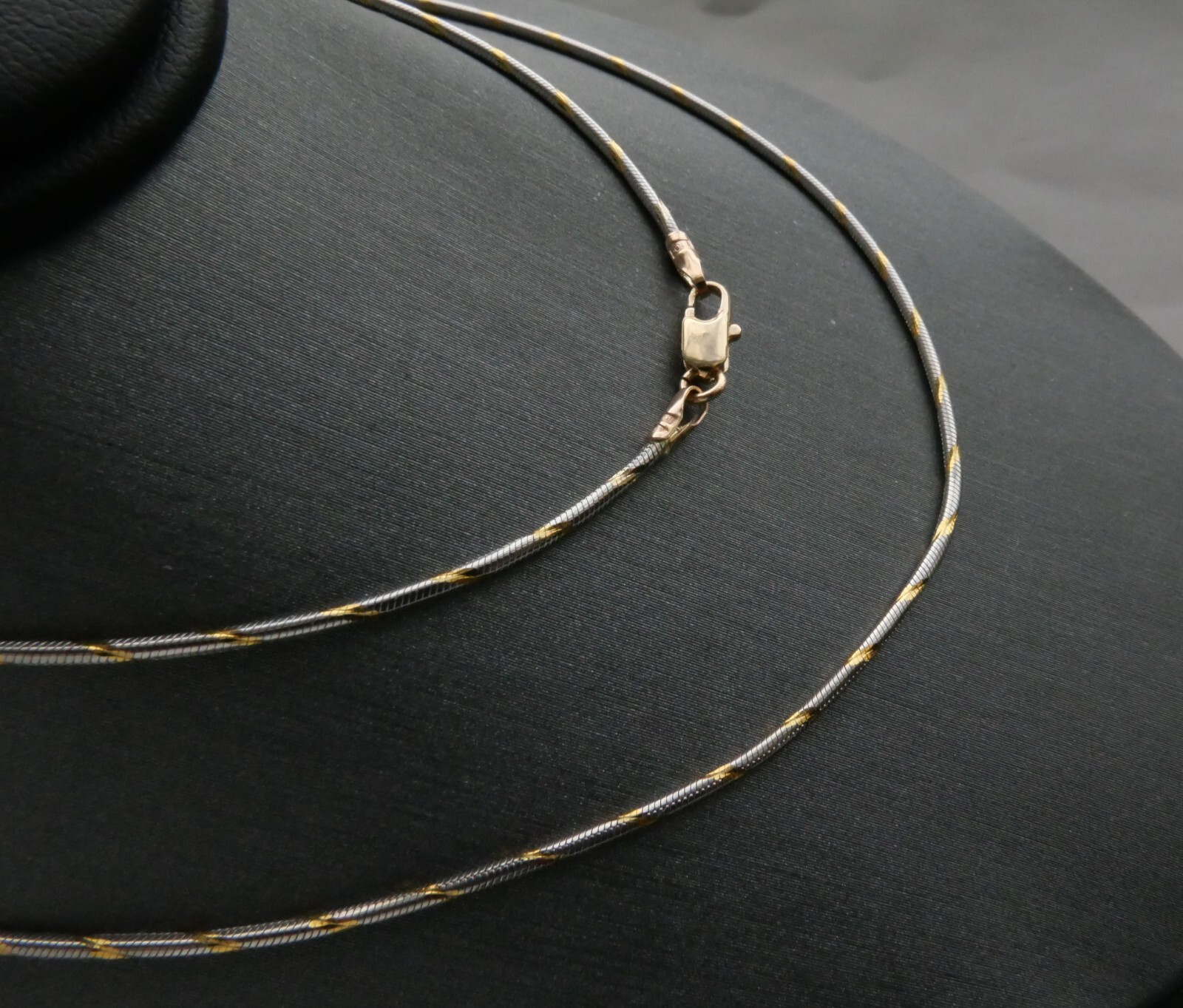 14K SOLID GOLD ITALIAN 2 TONE SNAKE CHAIN 18 INCHES LONG 1.3 MM THICK