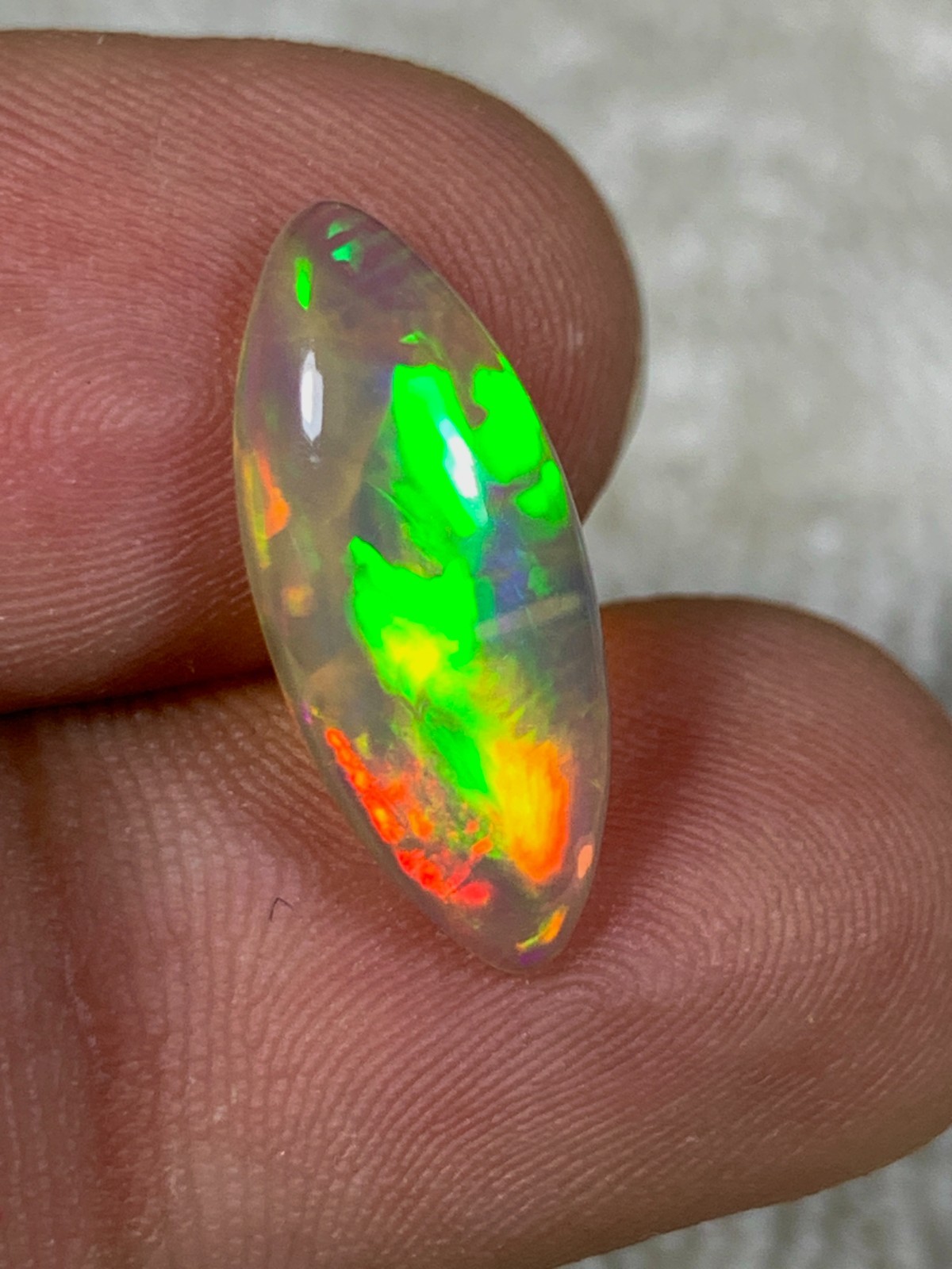 Natural Dark Base Ethiopian Opal 2.85crt Rainbow Fire Marquise Cabochon Gemstone