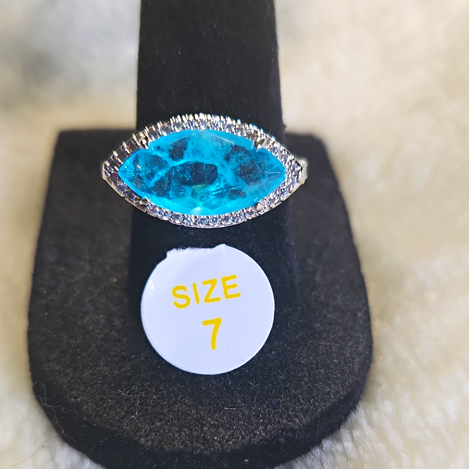 BP “Dazzling Harmony” Lab Aqua Blue Quartz On Rhodium Plated Sz 7 RG66806