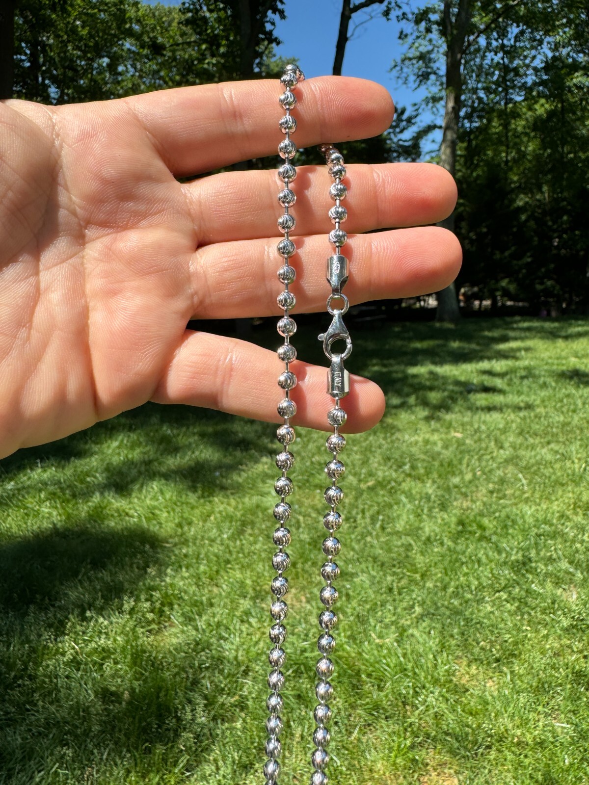 Ball Moon Chain Necklace SOLID 925 Silver Rhodium Finish Hip Hop Diamond Cut