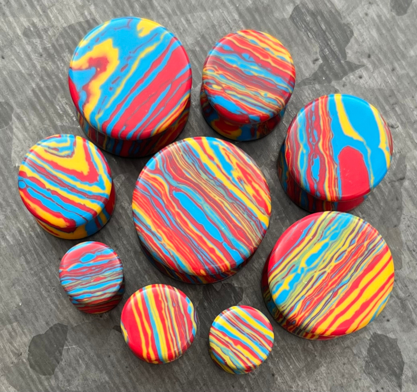 PAIR Primary Color Tie Dye Malachite Stone Plugs Tye Dyed Gauges