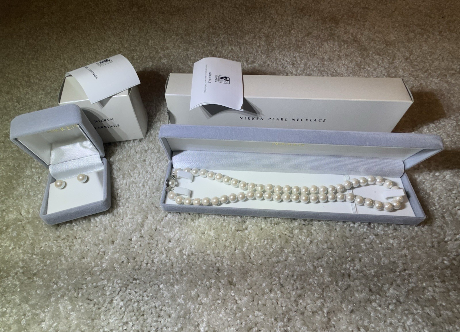 Nikken Magnetic Faux Pearl Necklace & Earrings Set NIB Retired NOS