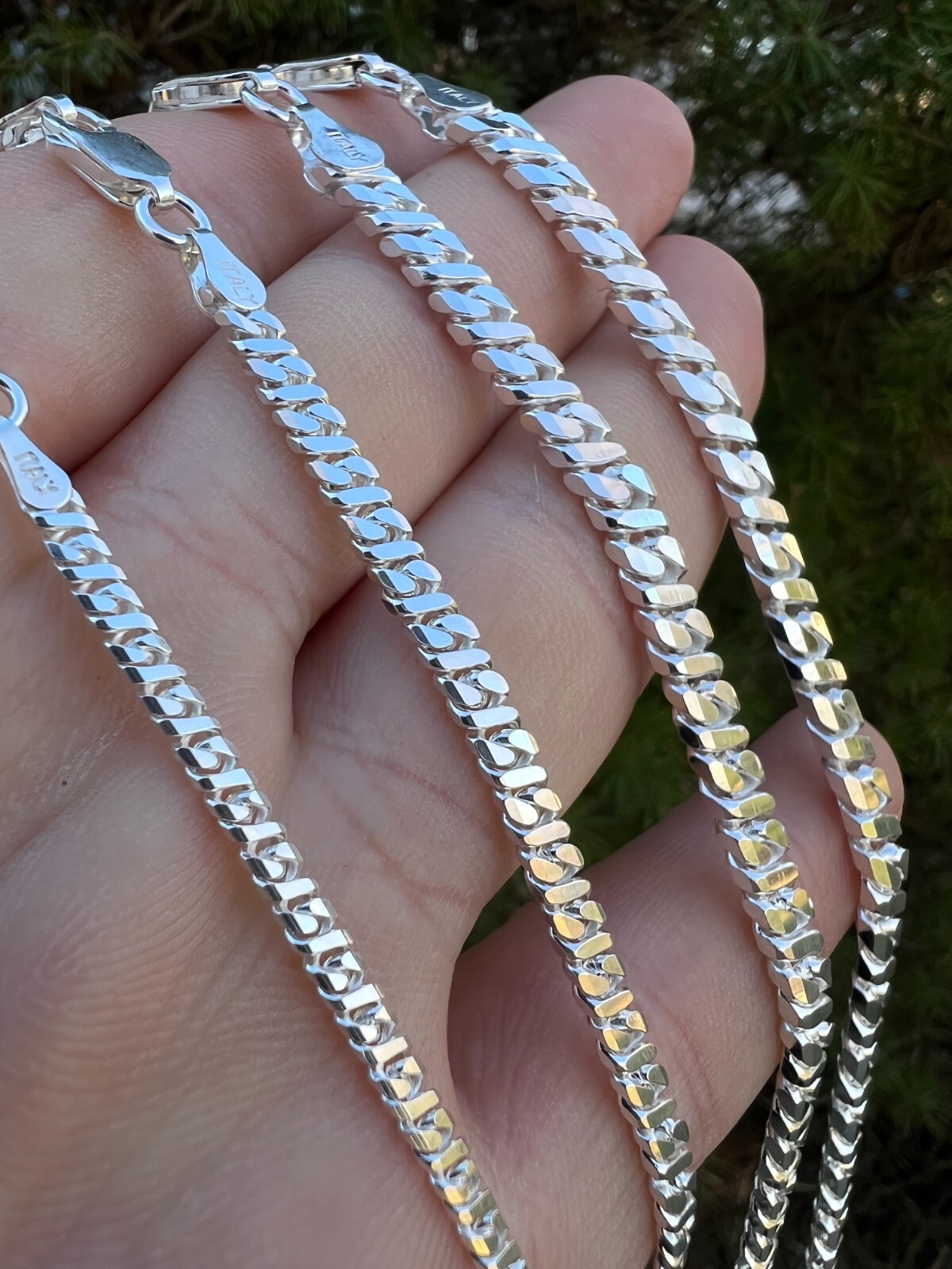 Real Dollar Cuban Link Chain Or Bracelet Solid 925 Sterling Silver ITALY 2.5-6mm