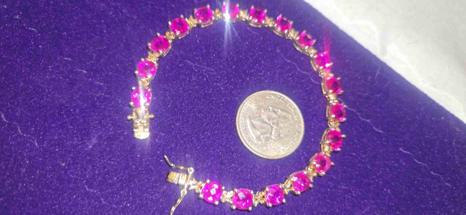 Breathtaking Ruby Jemstones Set In Sterling Tennis Bracelet