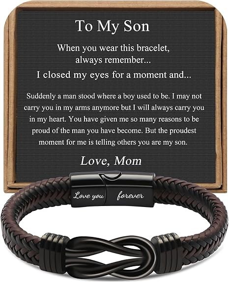 To My Son Bracelet from Dad Gifts for Son Men Leather Bracelets for Teen Gift..