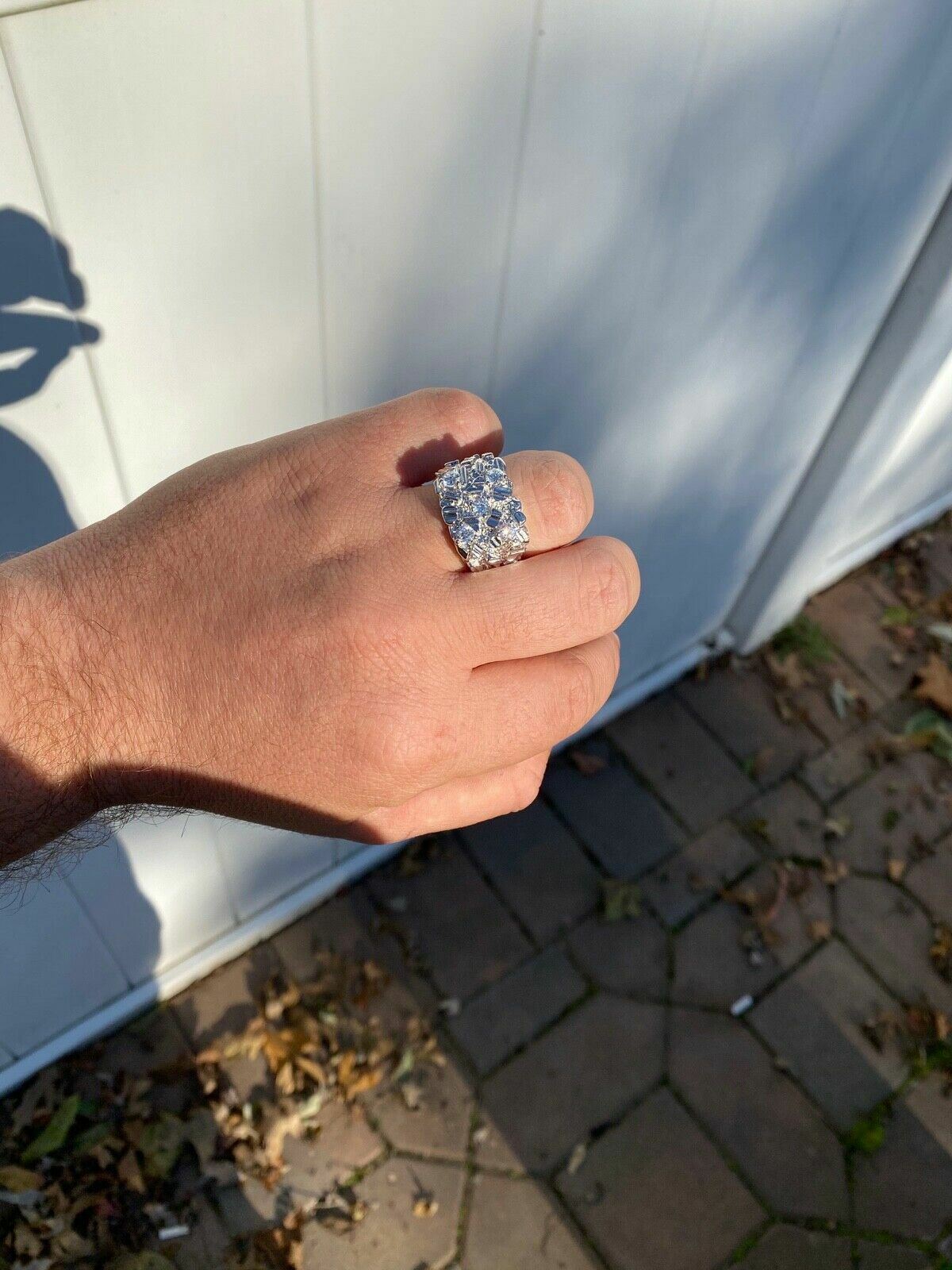 Mens REAL Solid 925 Sterling Silver Iced Nugget Ring Hip Hop CZ