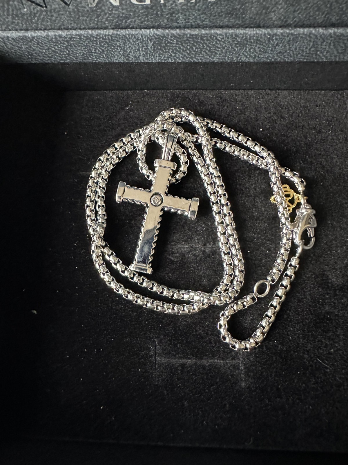 David Yurman Sterling Silver / Black Diamonds Chevron Cross Pendant Length 22″