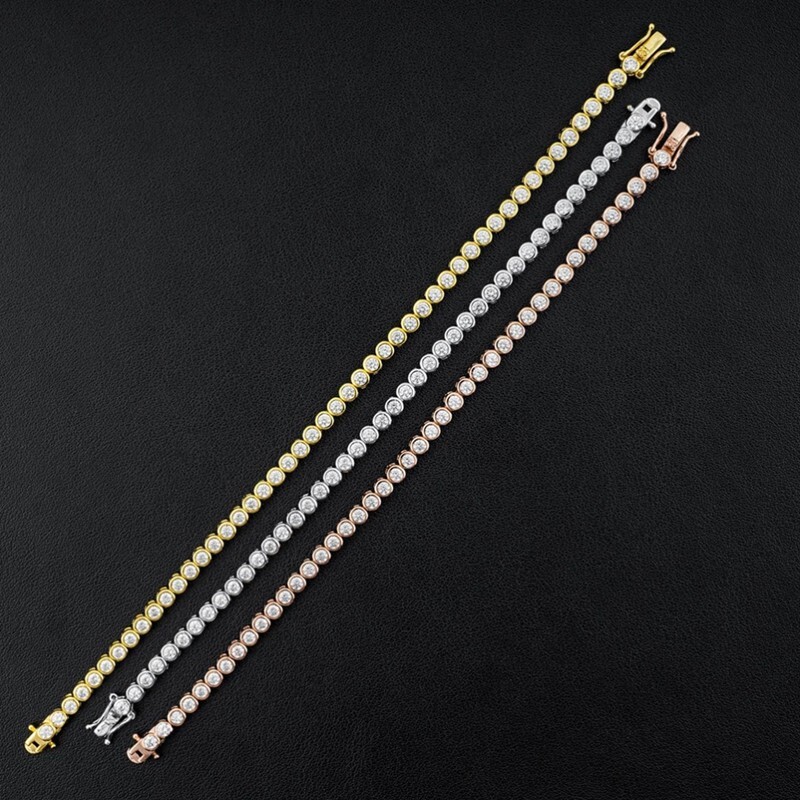 2/3mm Round Cut Moissanite Bubble Bracelet 925 Sterling Silver Chain Pass Tester