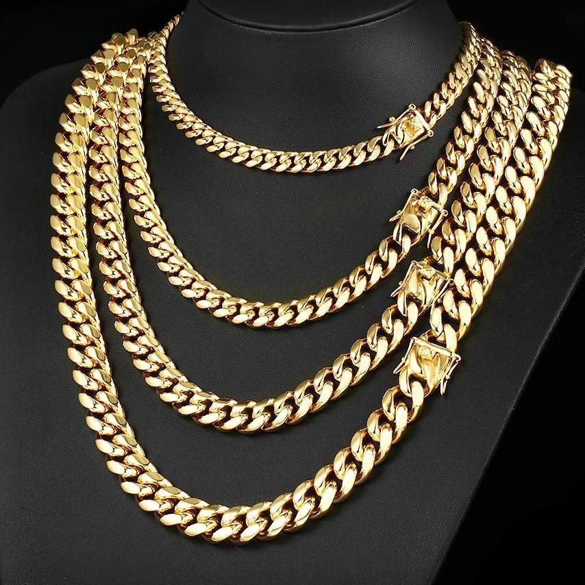 Miami Cuban Link Bracelet Chain Set 18k Gold Plated Stainless Steel 4mm-14mm