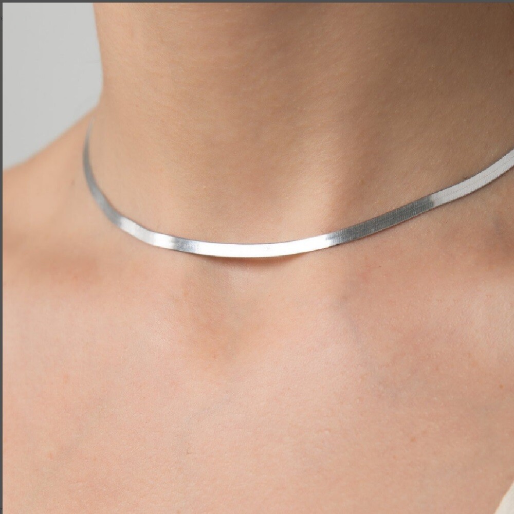 Genuine White Gold Filled Tarnish-Resist 18″ 4 mm Herringbone Chain Necklace P14