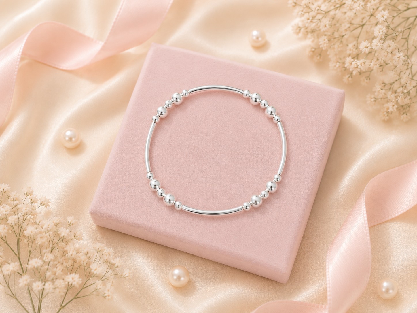 Personalised Initial Heart Bracelet Set Silver Bead Stacking Gift Women