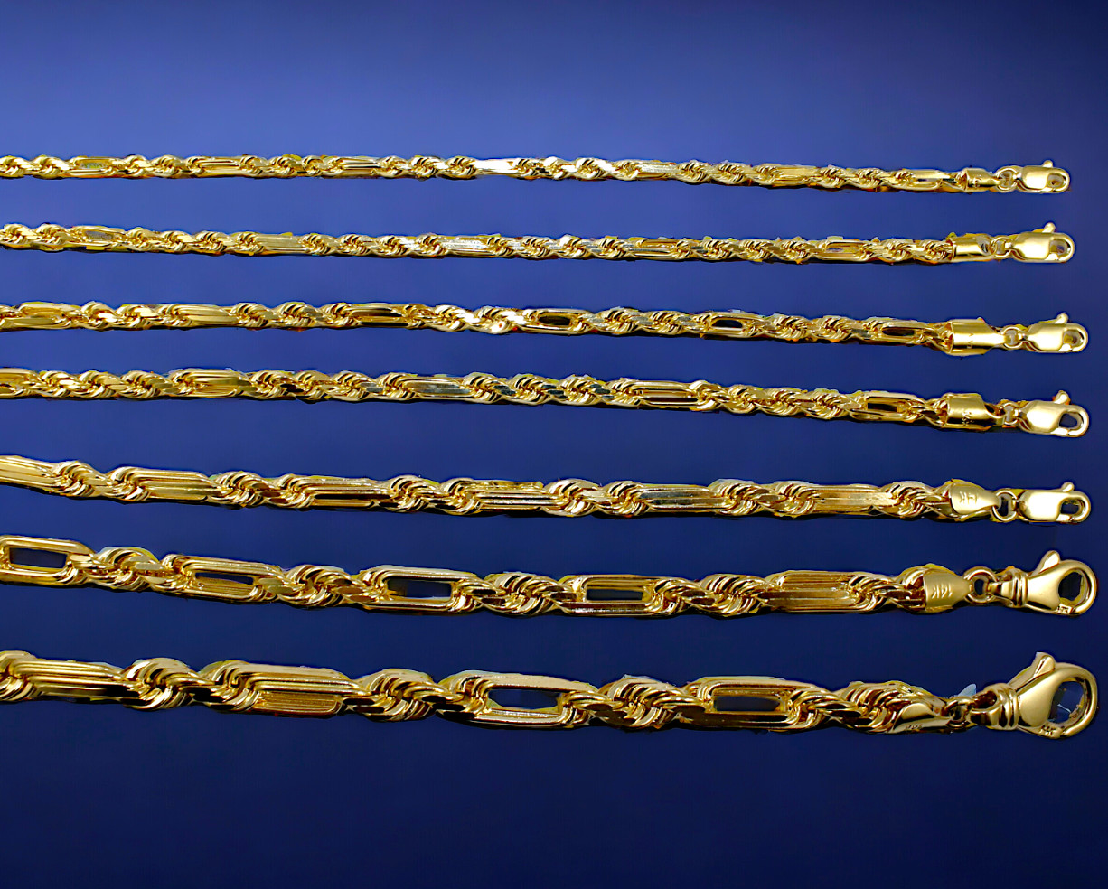 14K Yellow Gold SOLID Milano Figaro Rope Chain Necklace Diamond Cut Real 2mm-7mm