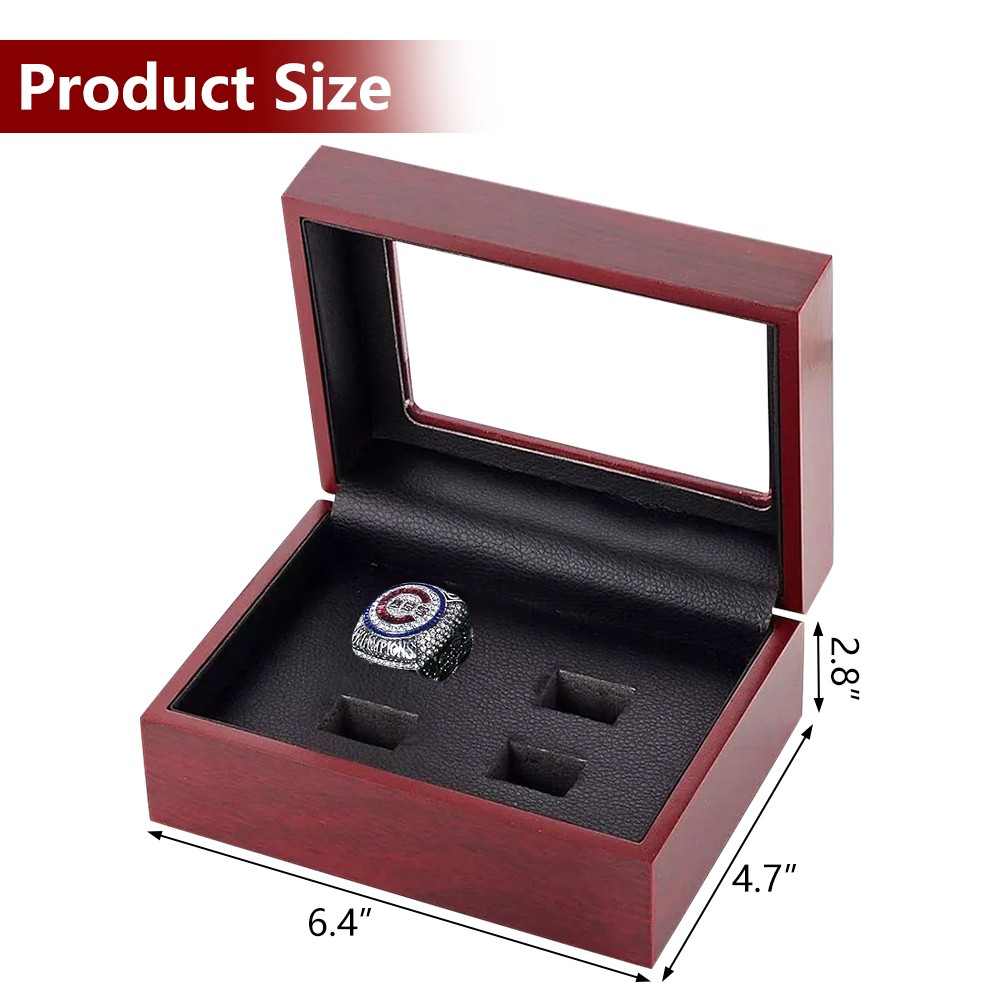 4-Slots Championship Ring Display Box Wooden Collection Case Storage Holder Gift