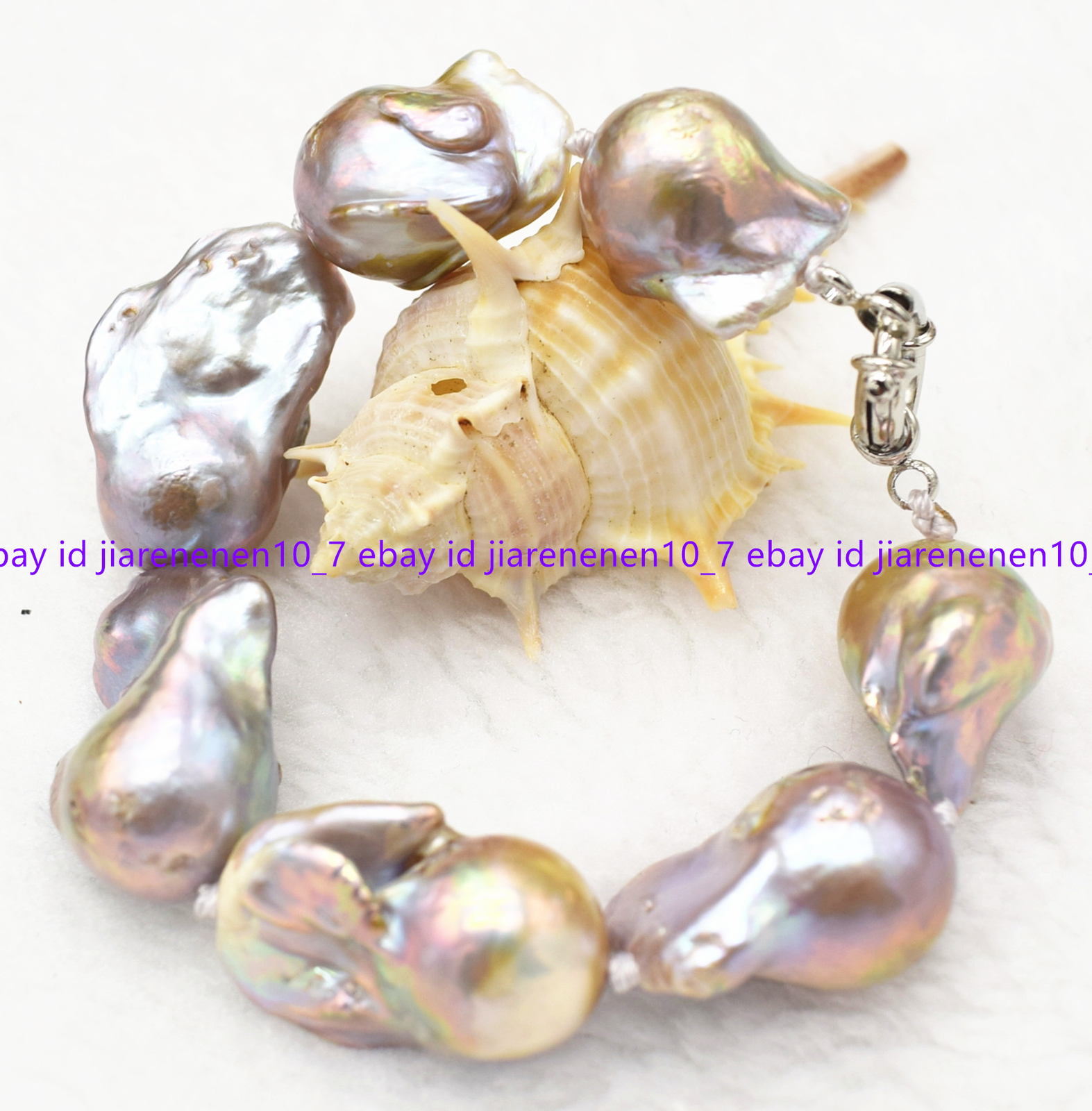 LARGE 15-20MM NATURAL Purple BAROQUE Edison Keshi PEARL Bracelet 7.5 Inch