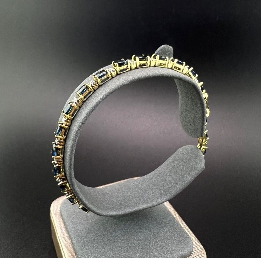 14K Solid Yellow Gold 4.00ct Oval Sapphire and Diamond Alternating Bracelet