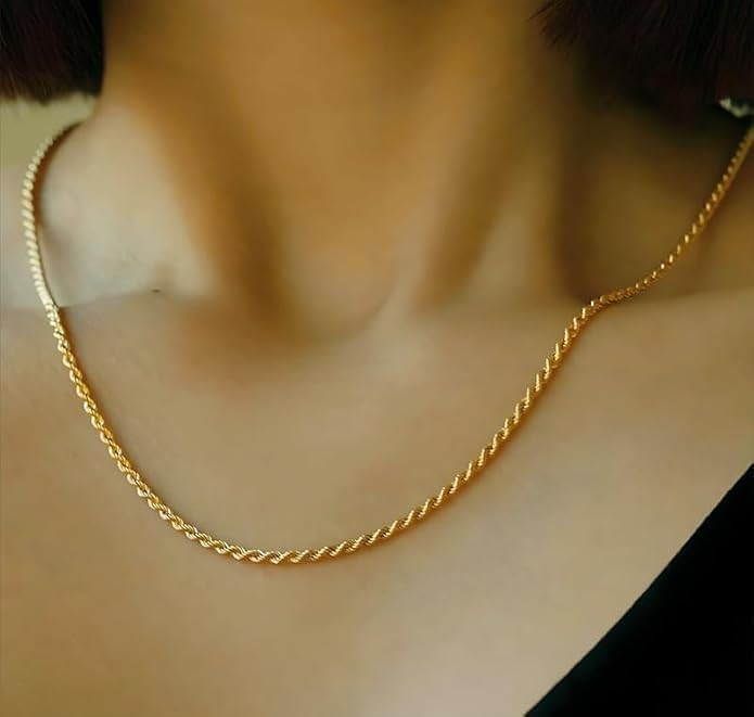 14K Real Solid Gold Diamond Cut Twisted Rope Chain Unisex 1.5-4.2Mm W 16‑36In