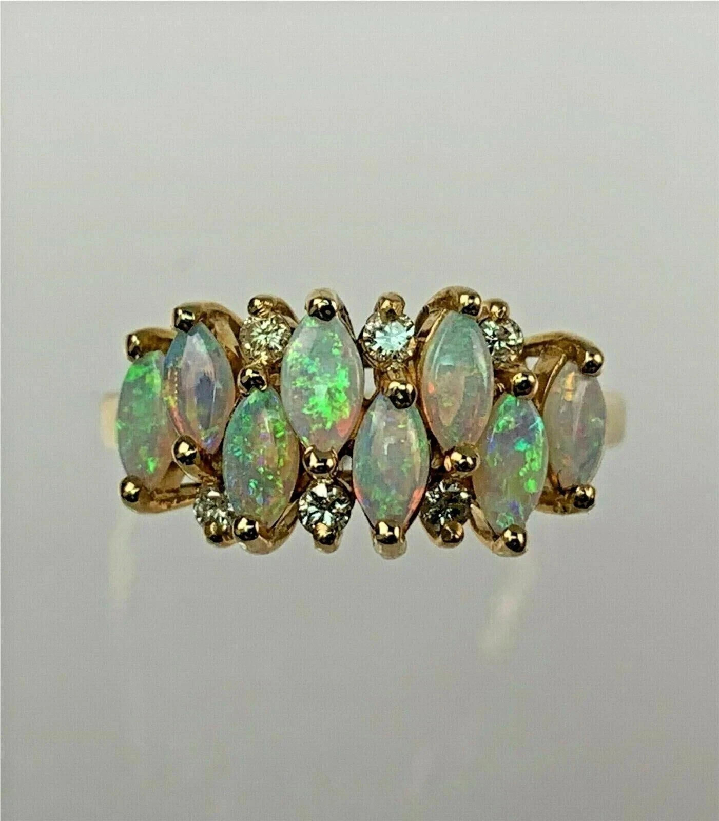 14k Yellow Gold Plated 2Ct Marquise Cut Genuine Fire Opal Anniversary Band Ring