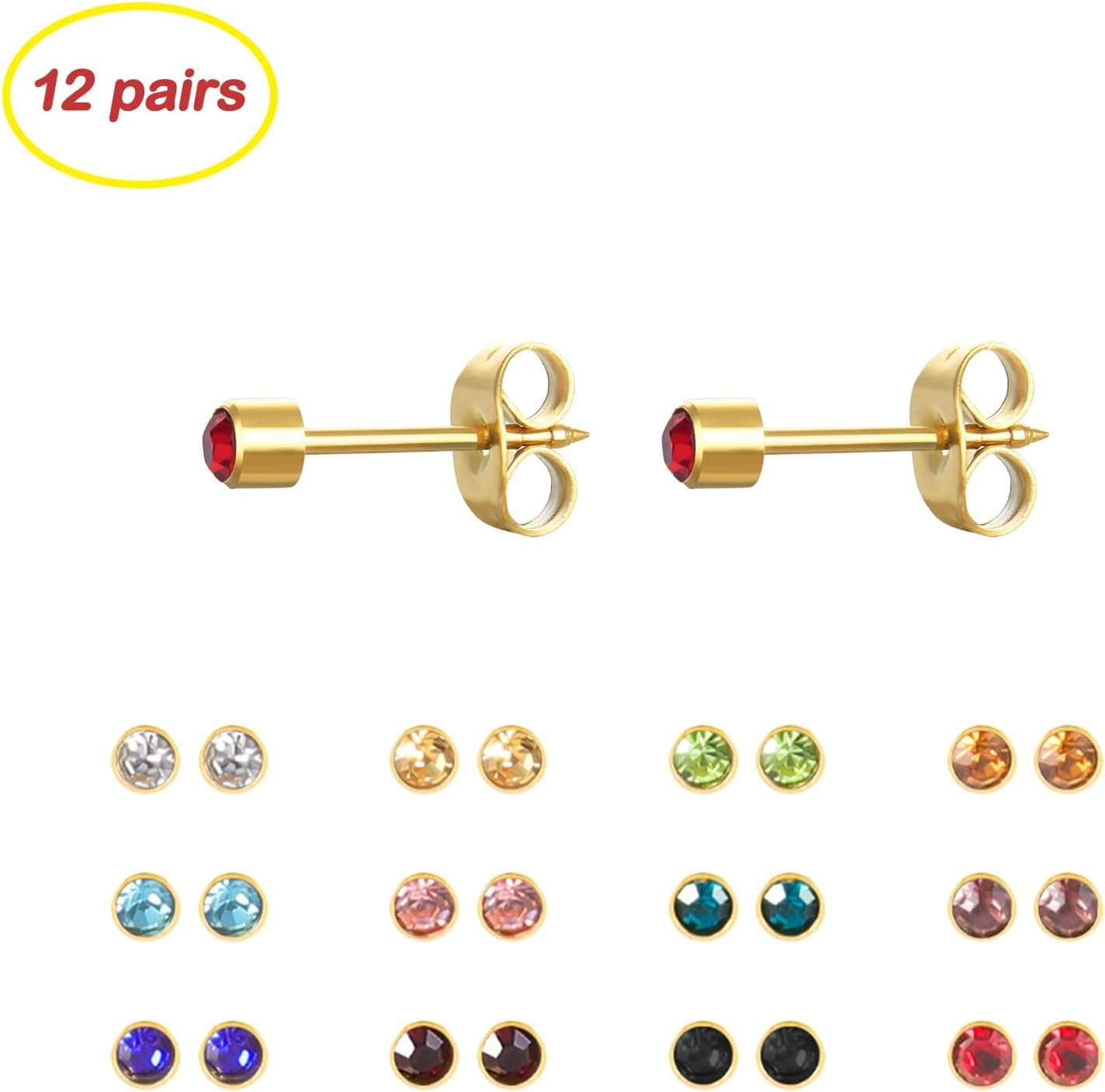 12 Pairs Ear Piercing Stud Earrings for Ear Piercing Guns Surgical Stainless
