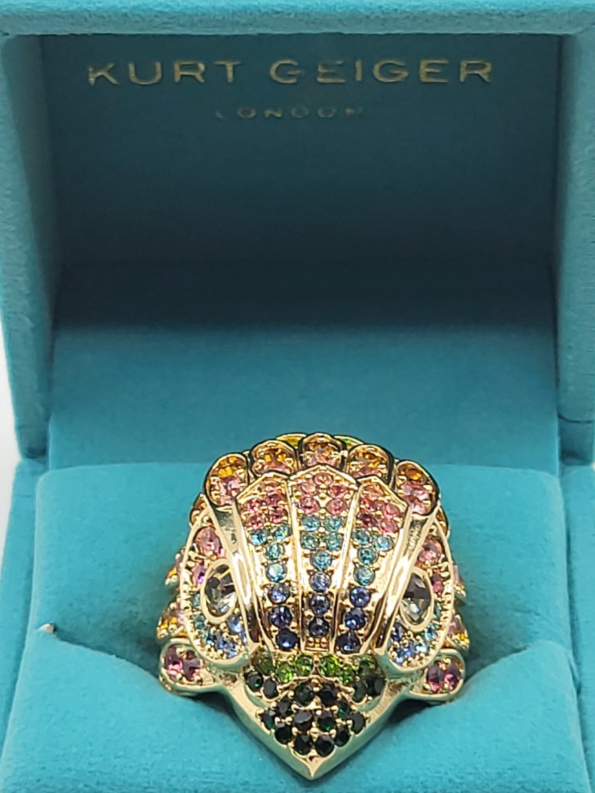 NIB KURT GEIGER London Multicolored Crystal Eagle Head Ring Sz 7 MSRP $148