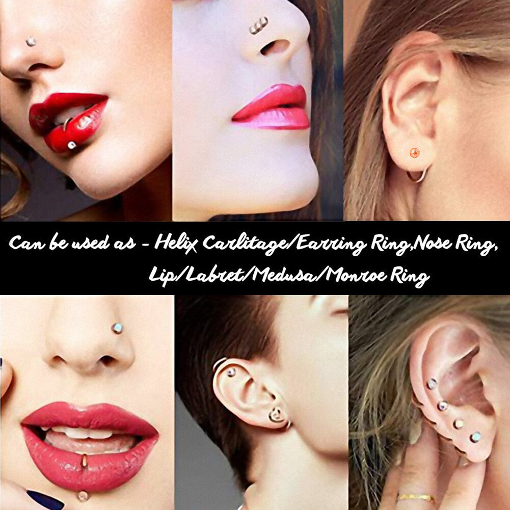 16pcs CZ Opal Top Bone Stud Piercing Surgical Steel Straight Nose Stud Ring 20G