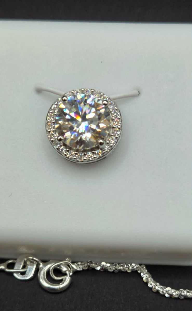 2.0 CT Round Cut Moissanite Pendant Necklace 925 Silver Made in Italy