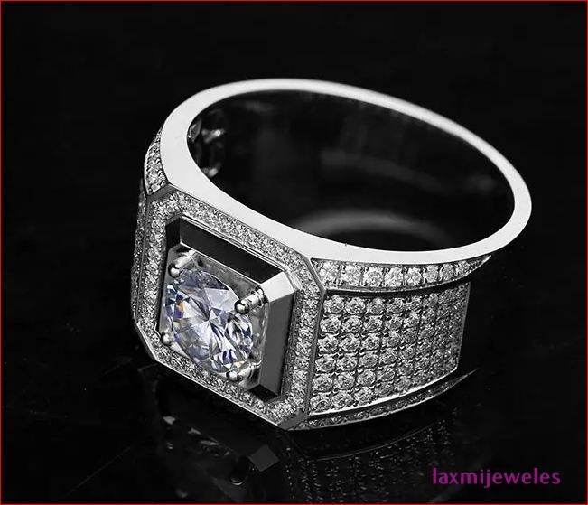 2Ct Round Lab-Created Diamond Men’s Ring 14K White Gold Over Wedding Pinky Band