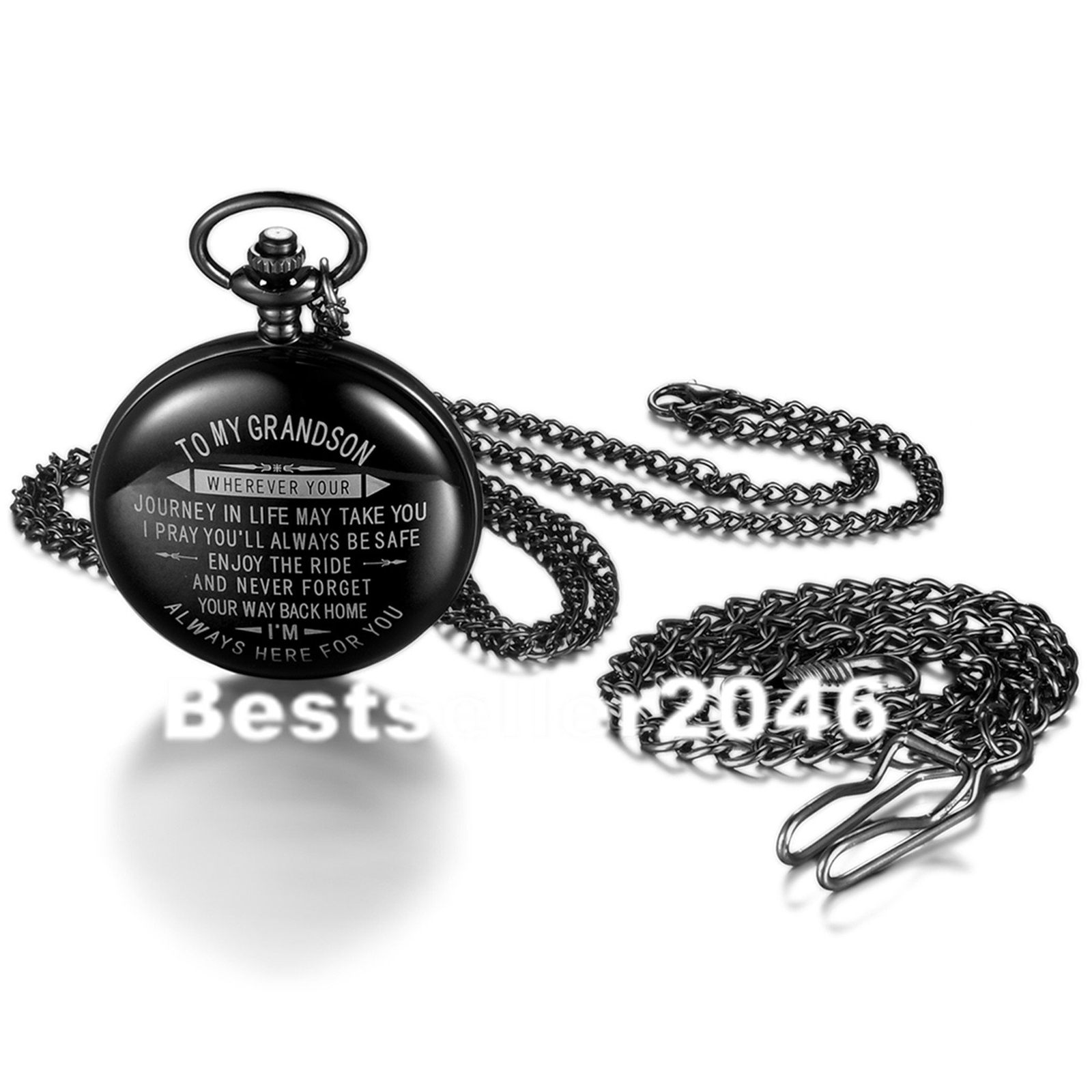 To my Grandson Analog Quartz Pocket Watch Gift for Christmas Birthday Graduation