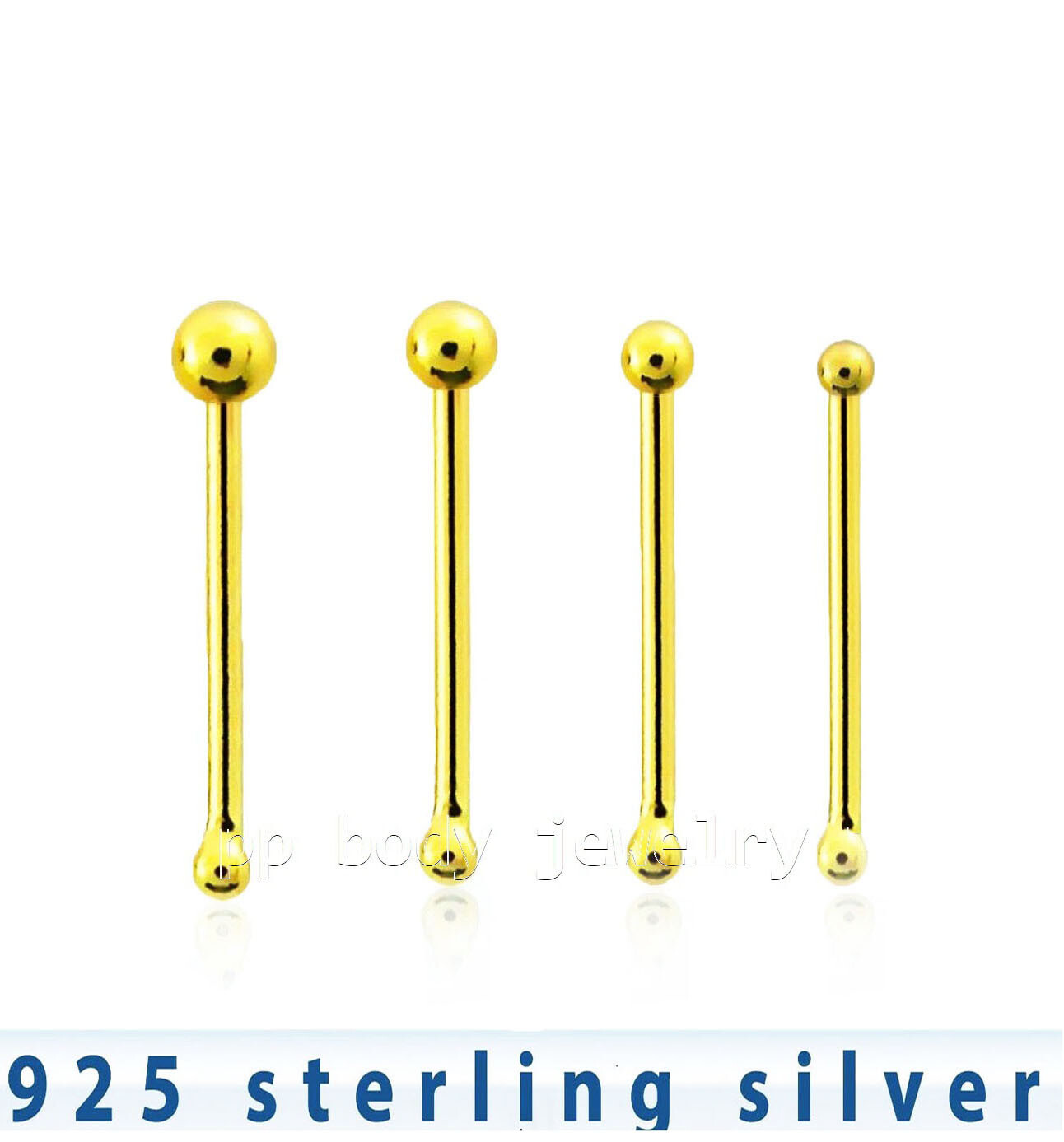 1pc 18K Gold Plated 925 Sterling Silver Nose Bone 22G 1.mm 1.5mm 1.8mm 2mm Ball
